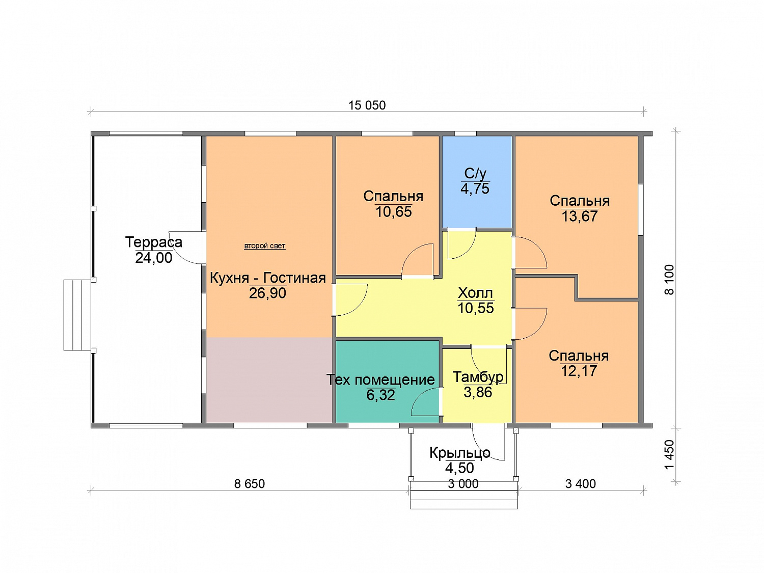 Дом 15х8 по проекту «Барн - Семейный», 120 м²